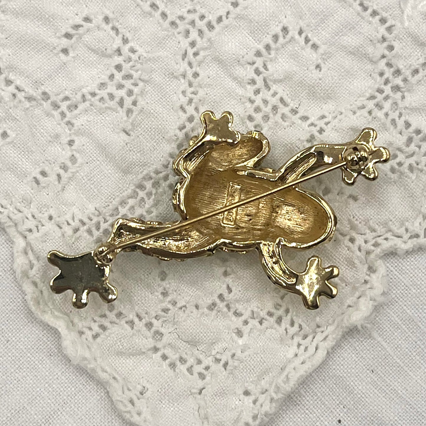 1980s Monet Gold Tone and Crystal Frog Brooch