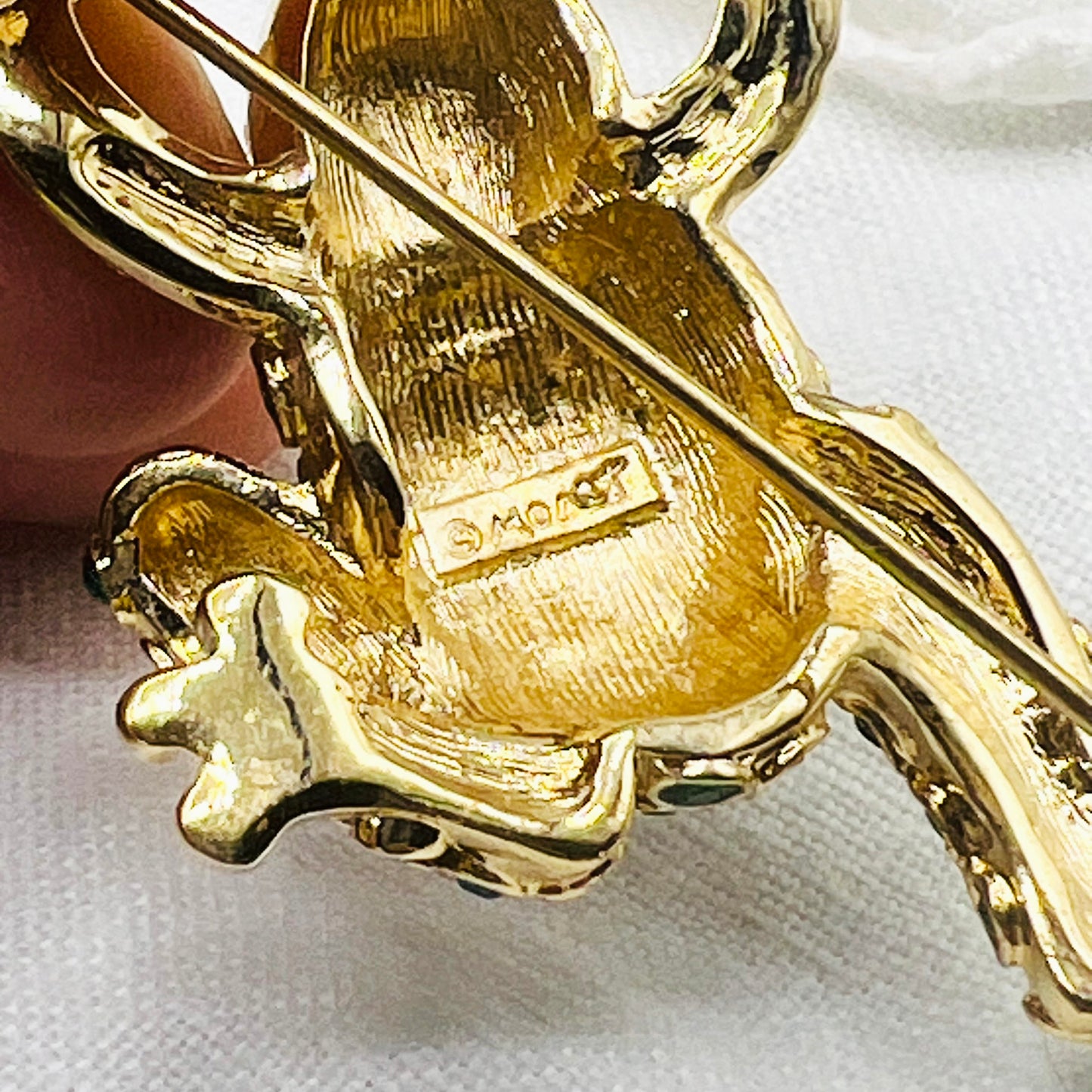 1980s Monet Gold Tone and Crystal Frog Brooch