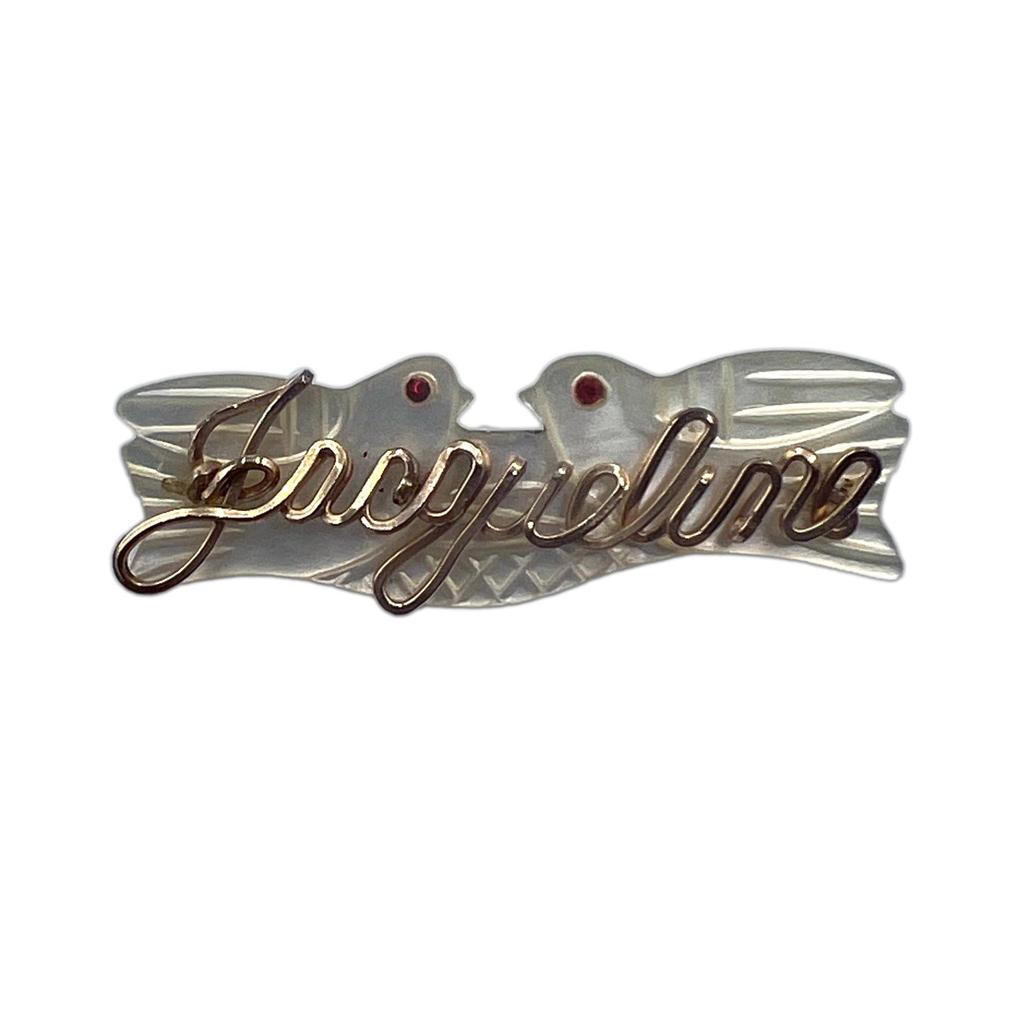 Vintage 1950s Mother-of-Pearl Doves Jacqueline Name Brooch