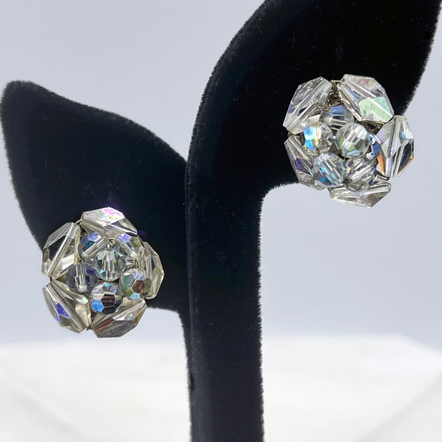 Vintage Vendome Aurora Borealis Facetted Clip Earrings