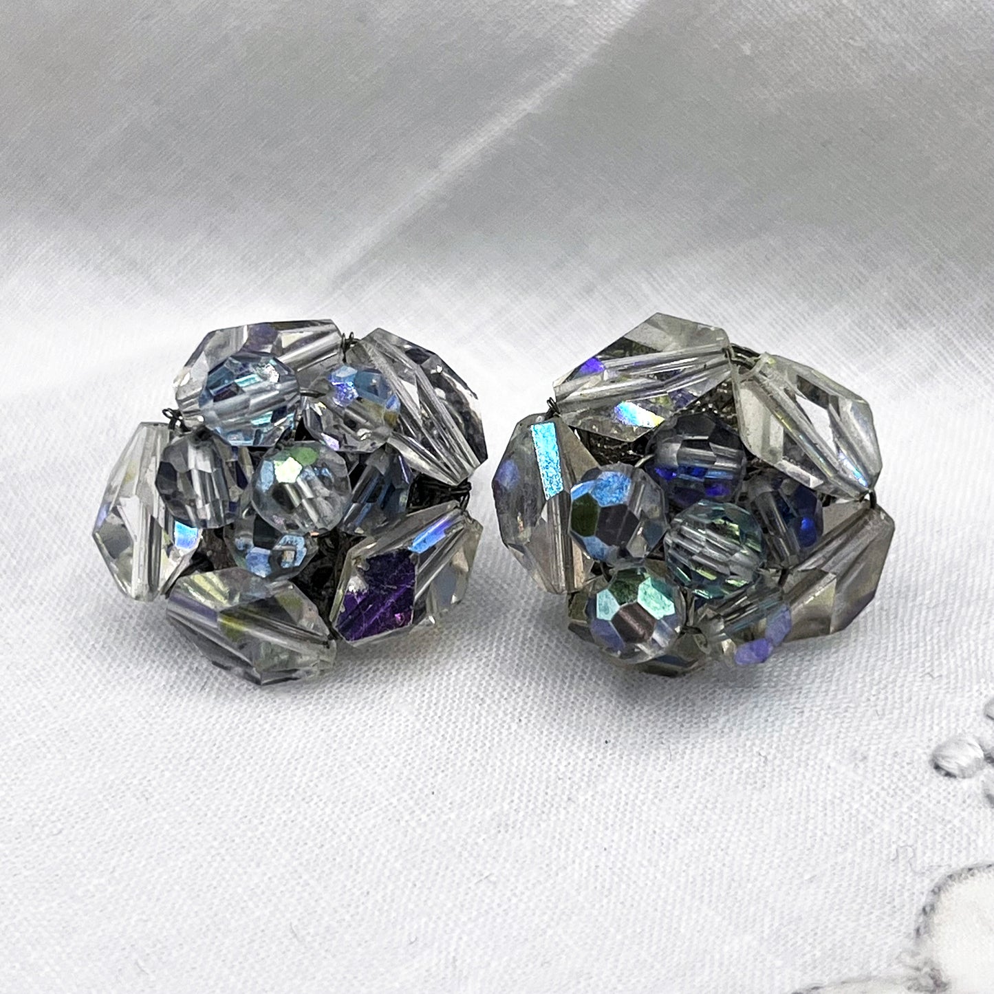 Vintage Vendome Aurora Borealis Facetted Clip Earrings