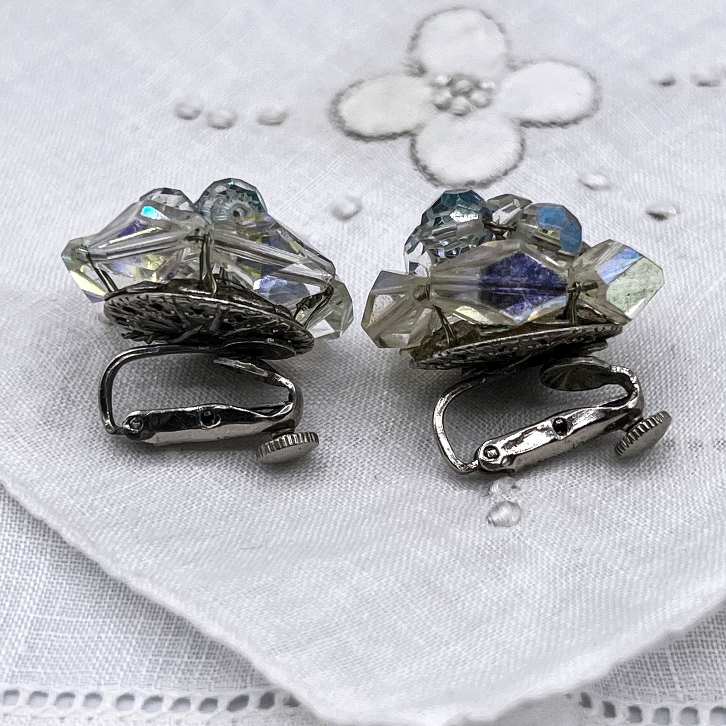 Vintage Vendome Aurora Borealis Facetted Clip Earrings