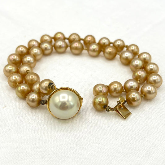 1950s Marvella Double Strand Faux Pearl Bracelet