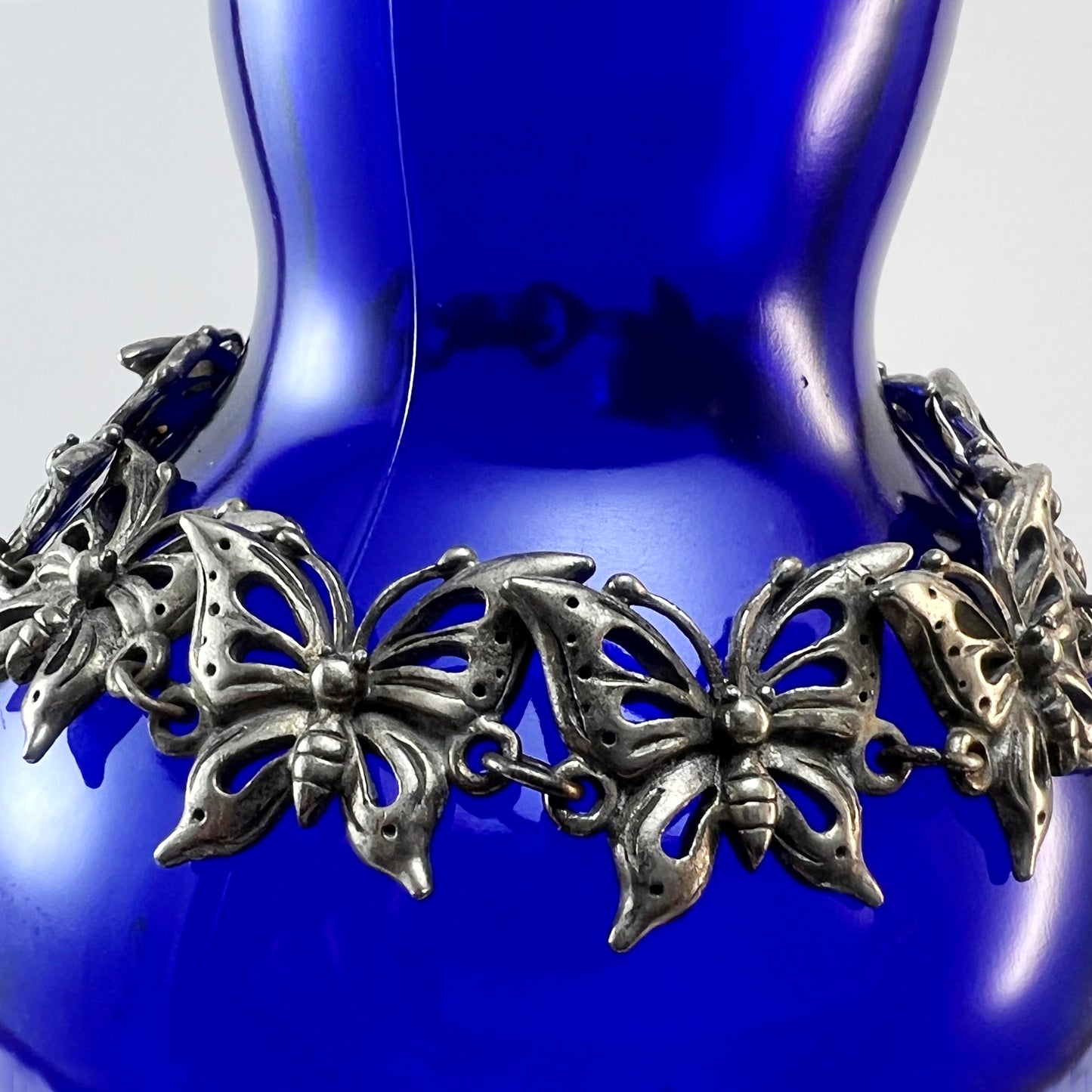 Vintage Silver Tone Butterfly Link Bracelet