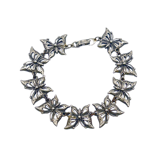 Vintage Silver Tone Butterfly Link Bracelet