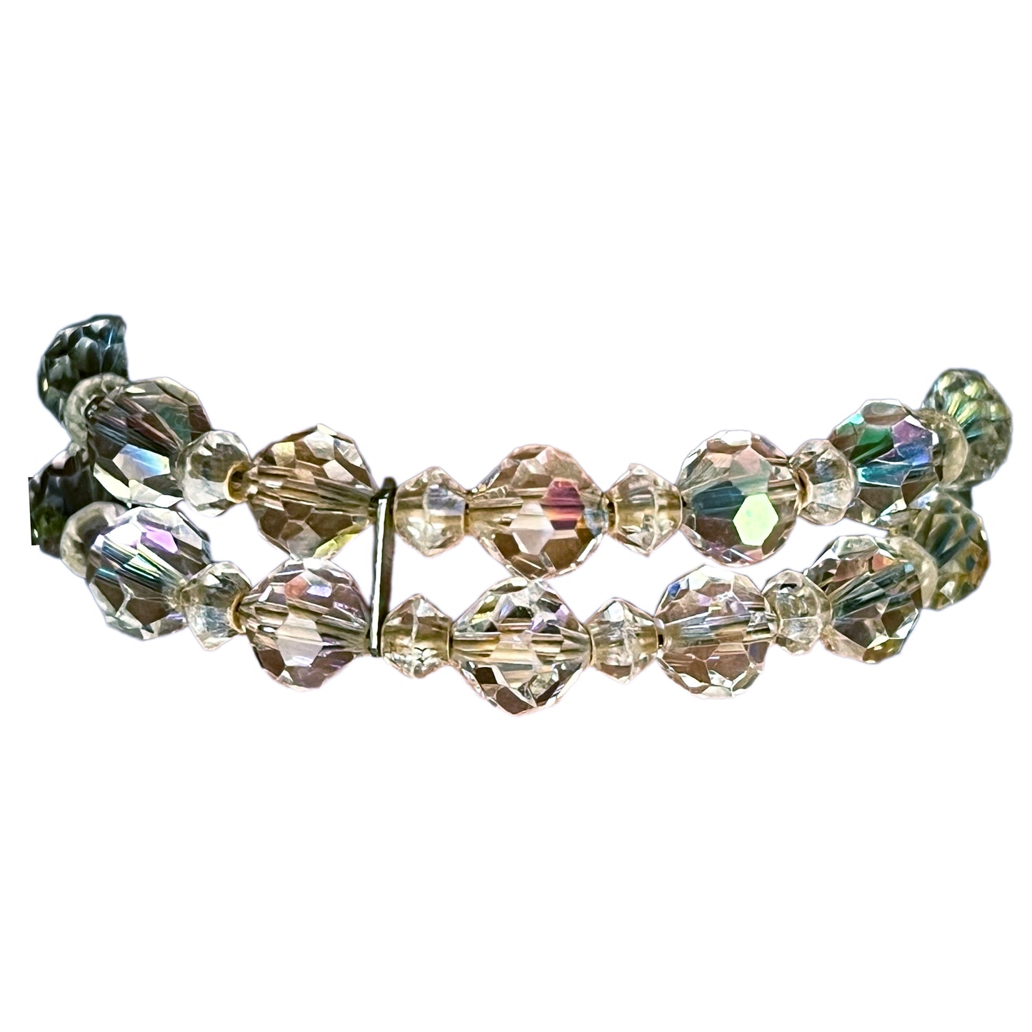 1950s-1960s Aurora Borealis Crystal 2 Row Memory Wire Bracelet