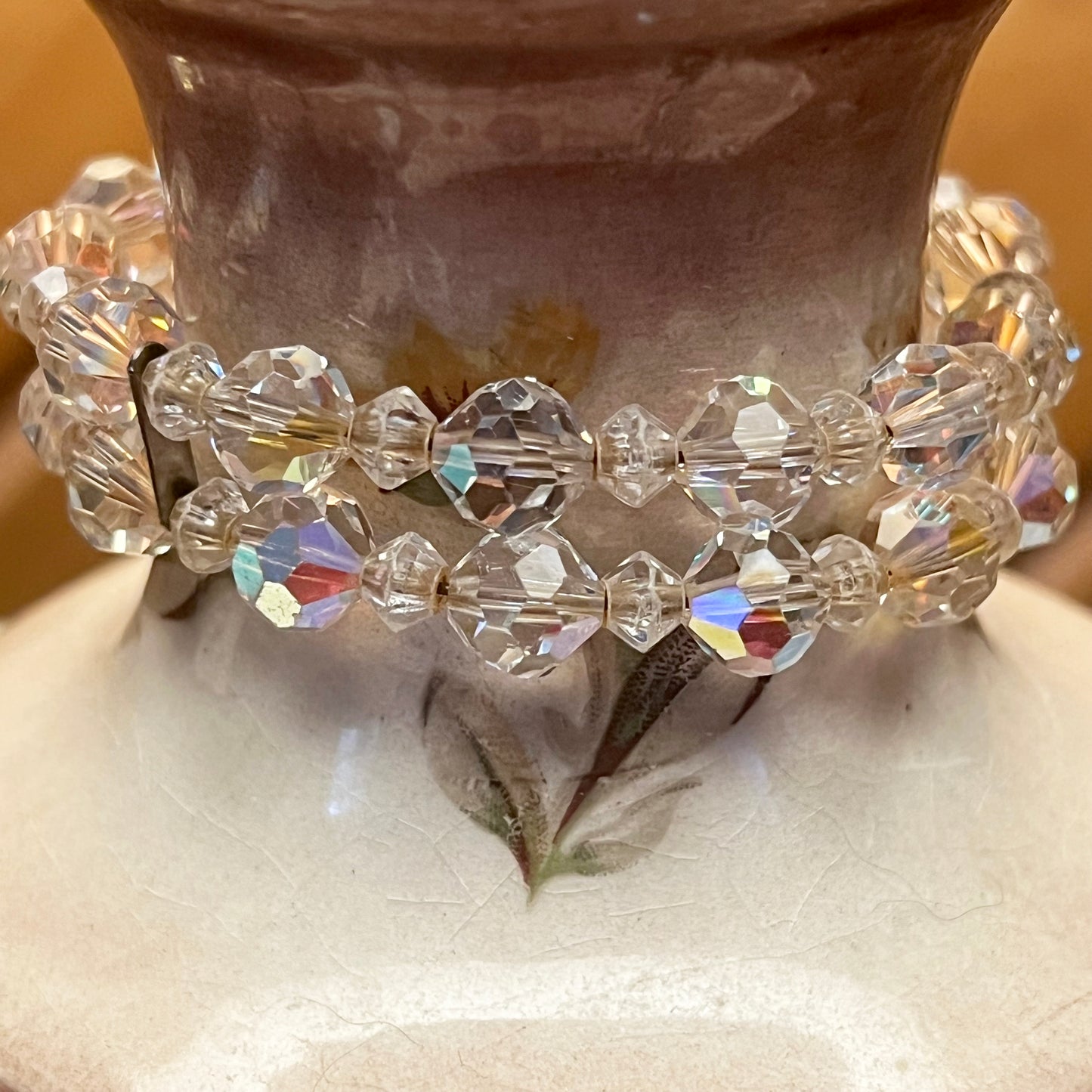 1950s-1960s Aurora Borealis Crystal 2 Row Memory Wire Bracelet