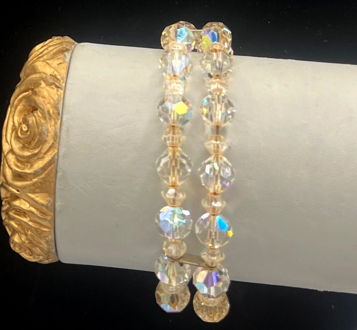 1950s-1960s Aurora Borealis Crystal 2 Row Memory Wire Bracelet