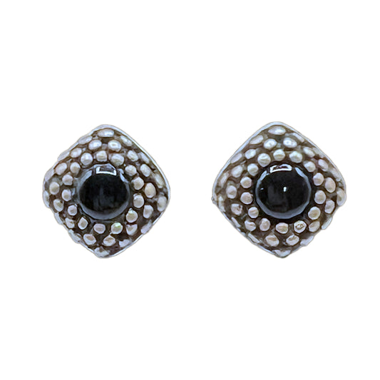 Vintage Zina Silver and Onyx Pierced Earrings