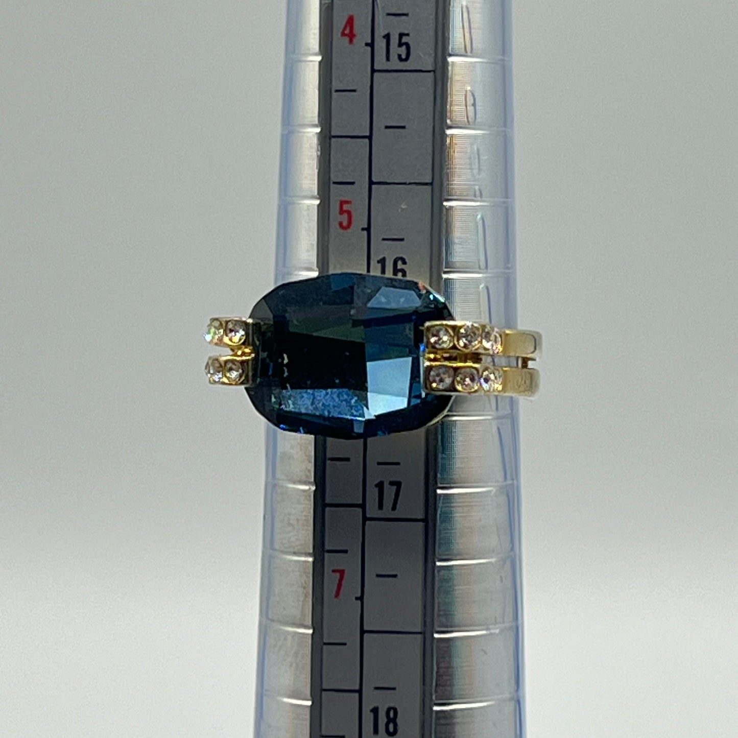 OroClone Crystal Luxe Gold Plated Denim Blue Crystal Ring - Size 5.5