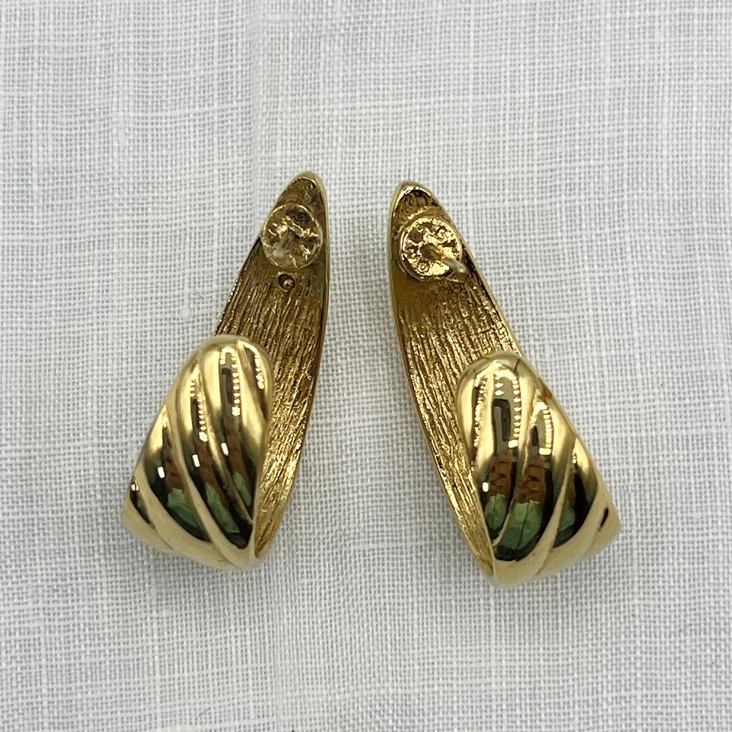 Vintage Monet Gold Tone Ribbed Half Hoop Earrings