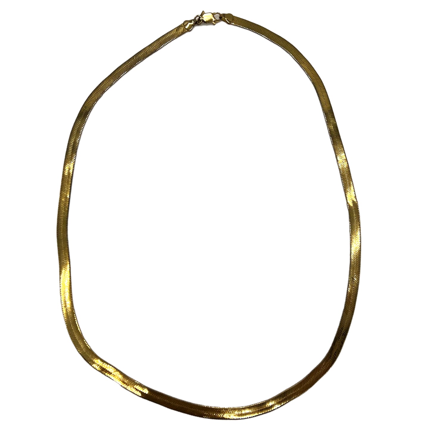 980s KOREA 22" Flat Gold Tone Herringbone Chain Necklace