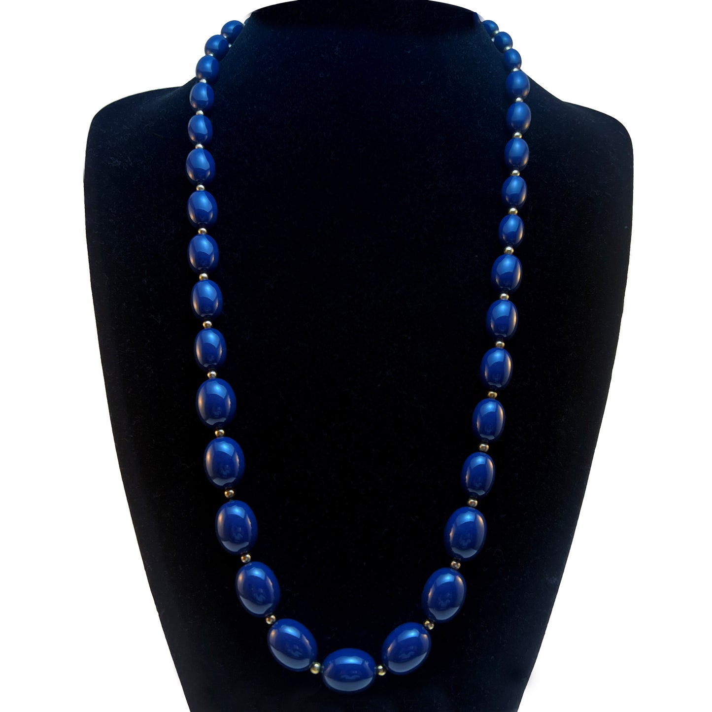 Vintage 1980s Monet Graduated Navy Blue Oblong Beaded Necklace