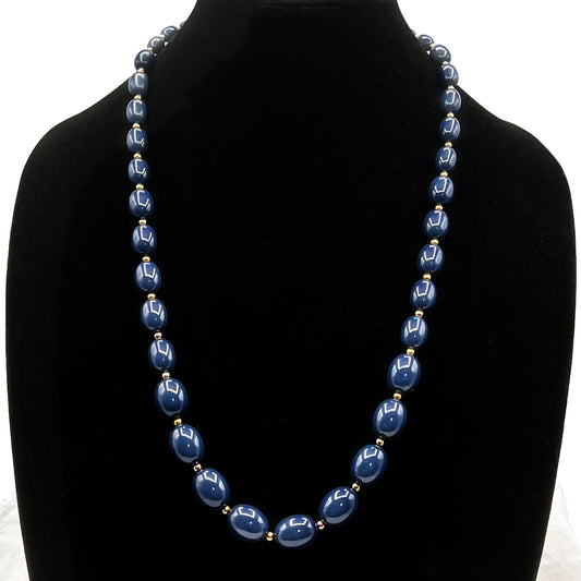 1980s Monet Graduated Navy Blue Acrylic Oblong Beaded Necklace