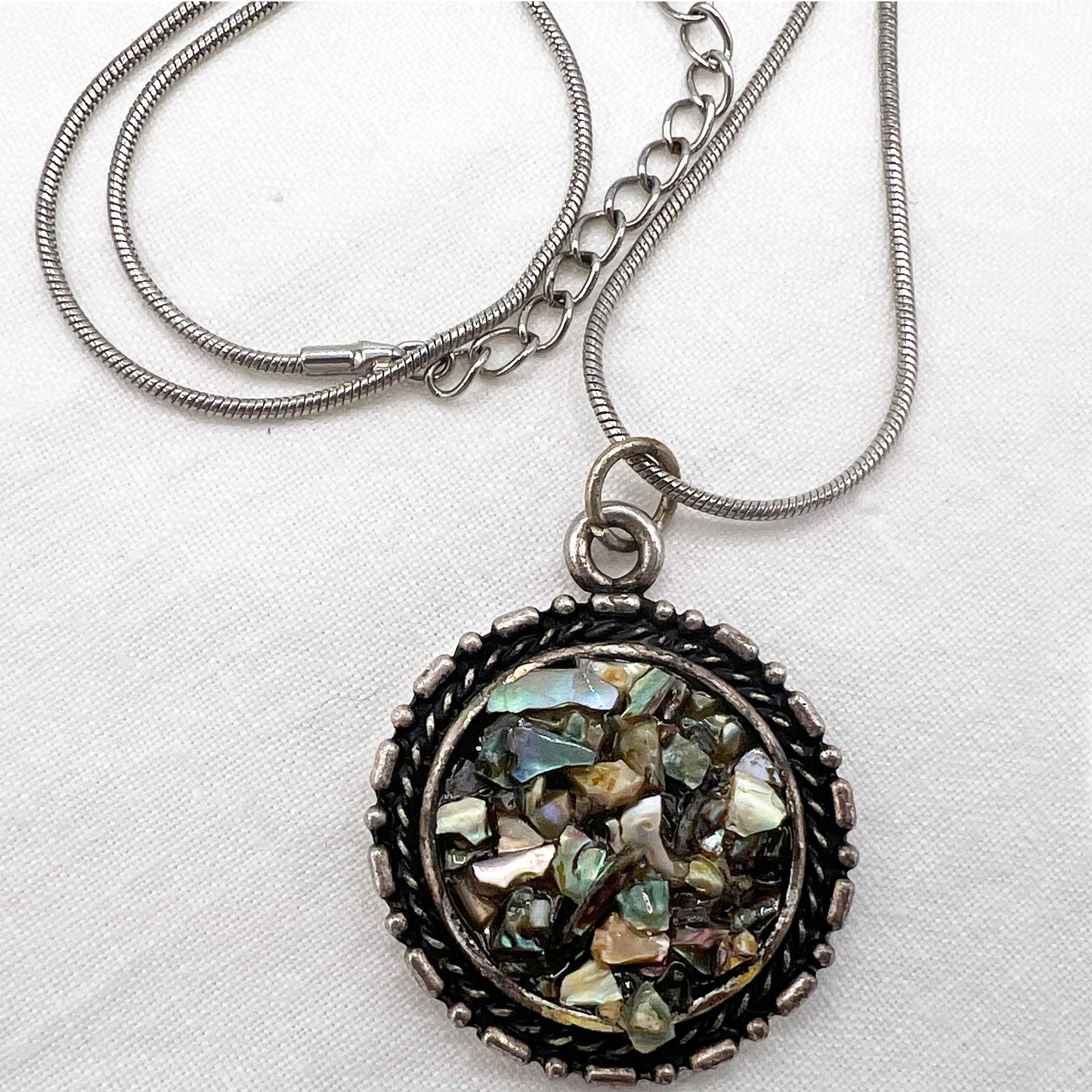 Signed Scorpio R. I. Abalone Textured Pendant Necklace