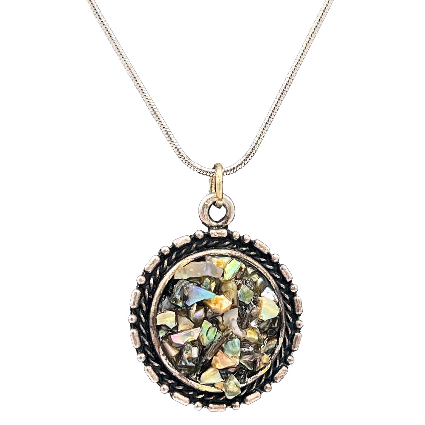 Signed Scorpio R. I. Abalone Textured Pendant Necklace