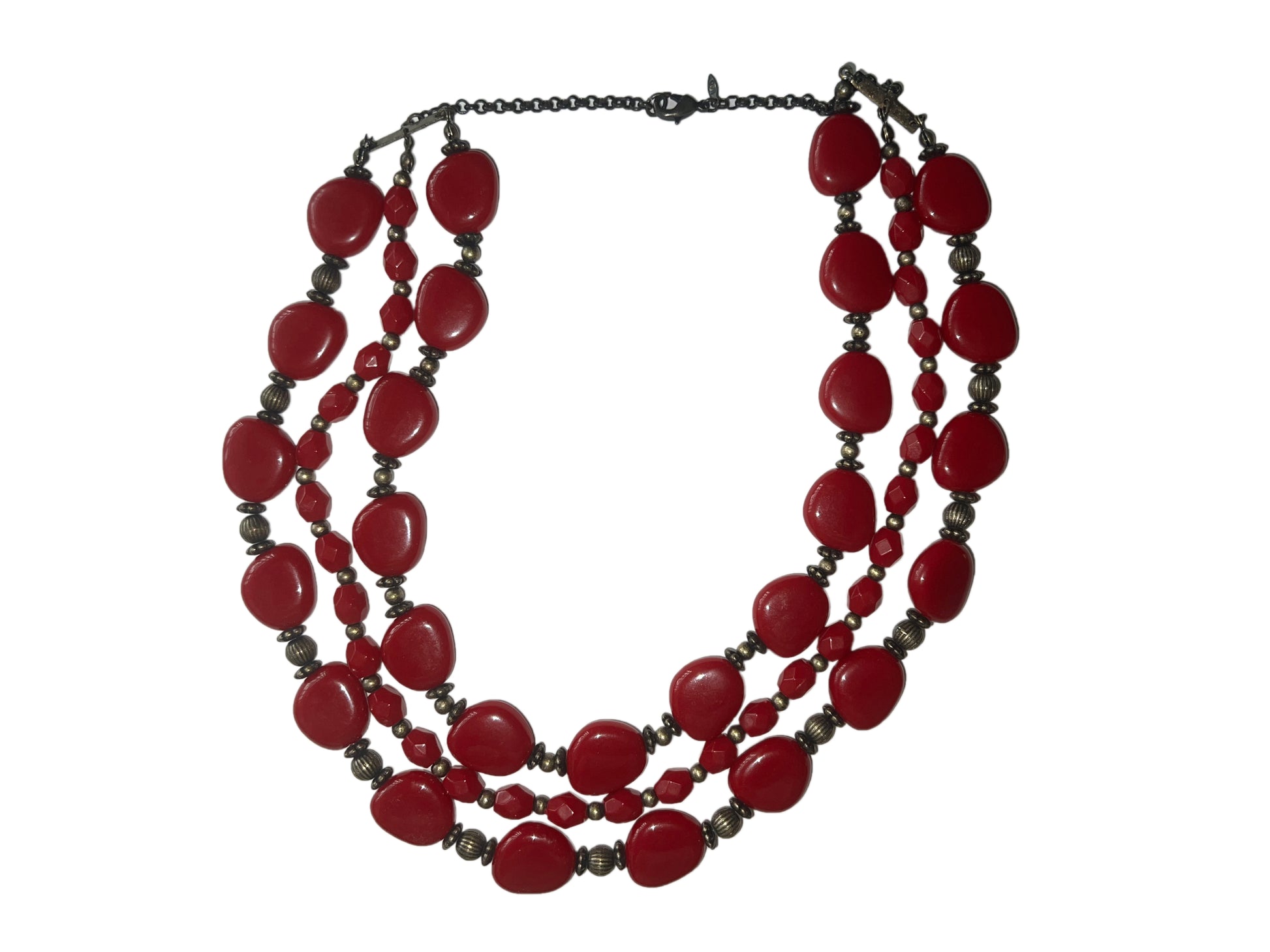 Vintage SAQ Ruby Red and Gold tone Necklace - Main Image
