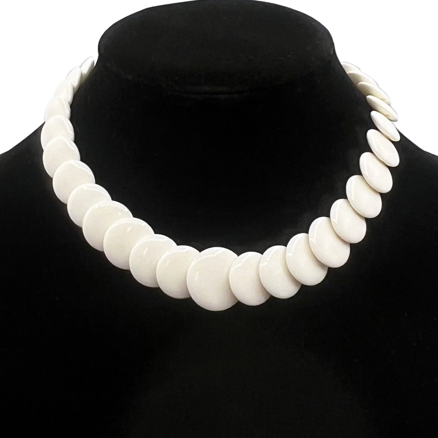 Vintage Trifari Graduated White Disk Choker Necklace, 16"