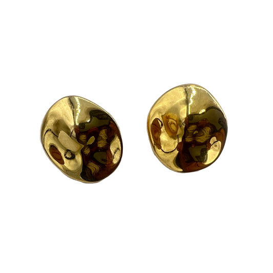 Vintage Goldette Clip on Gold Tone Disk Earrings