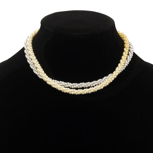 Two Vintage Marvella Twisted Triple Strand Faux Pearl Necklaces
