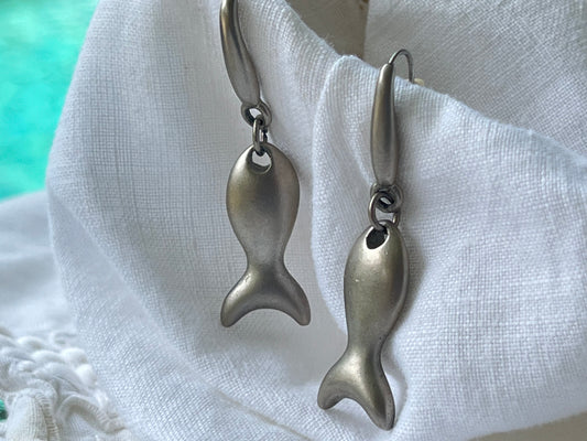 Vintage The Limited Silver Tone Fish Dangle Earrings