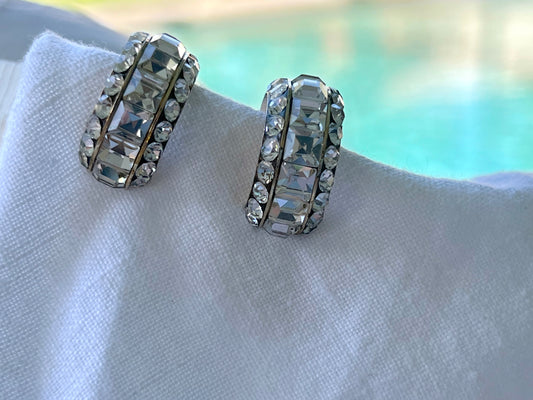 Vintage Diamante Half Loop Pierced Earrings