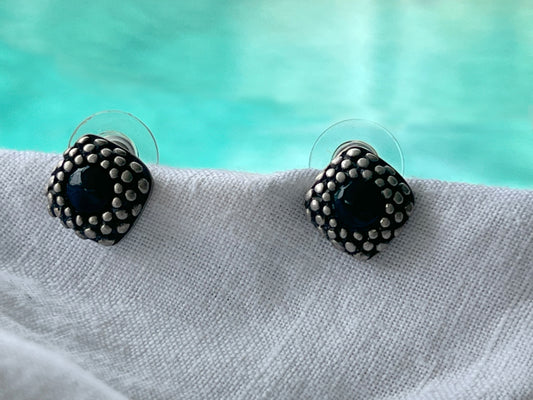 Vintage Zina Silver and Onyx Pierced Earrings