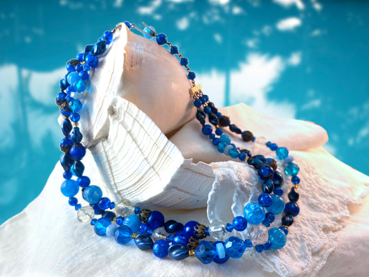 Vintage West German Blue Lucite Bead Necklace