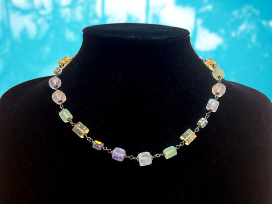 Vintage Pastel Ice Cube Adjustable Choker With 925 Clasp