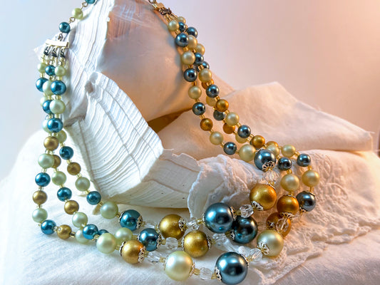 Vintage Japan 3 Strand Faux Pearl Necklace