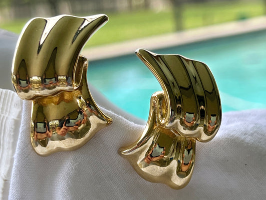 1980's Vintage Givenchy Gold Tone Ribbon Earrings