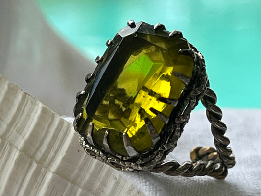 Vintage West Germany Adjustable Lime Green Gemstone Ring
