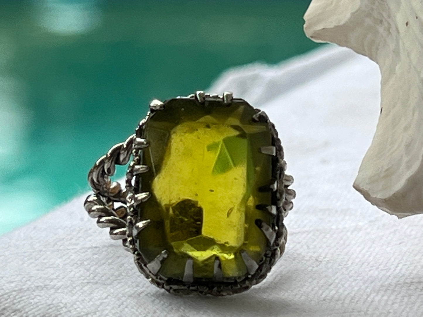 Vintage West Germany Adjustable Lime Green Gemstone Ring