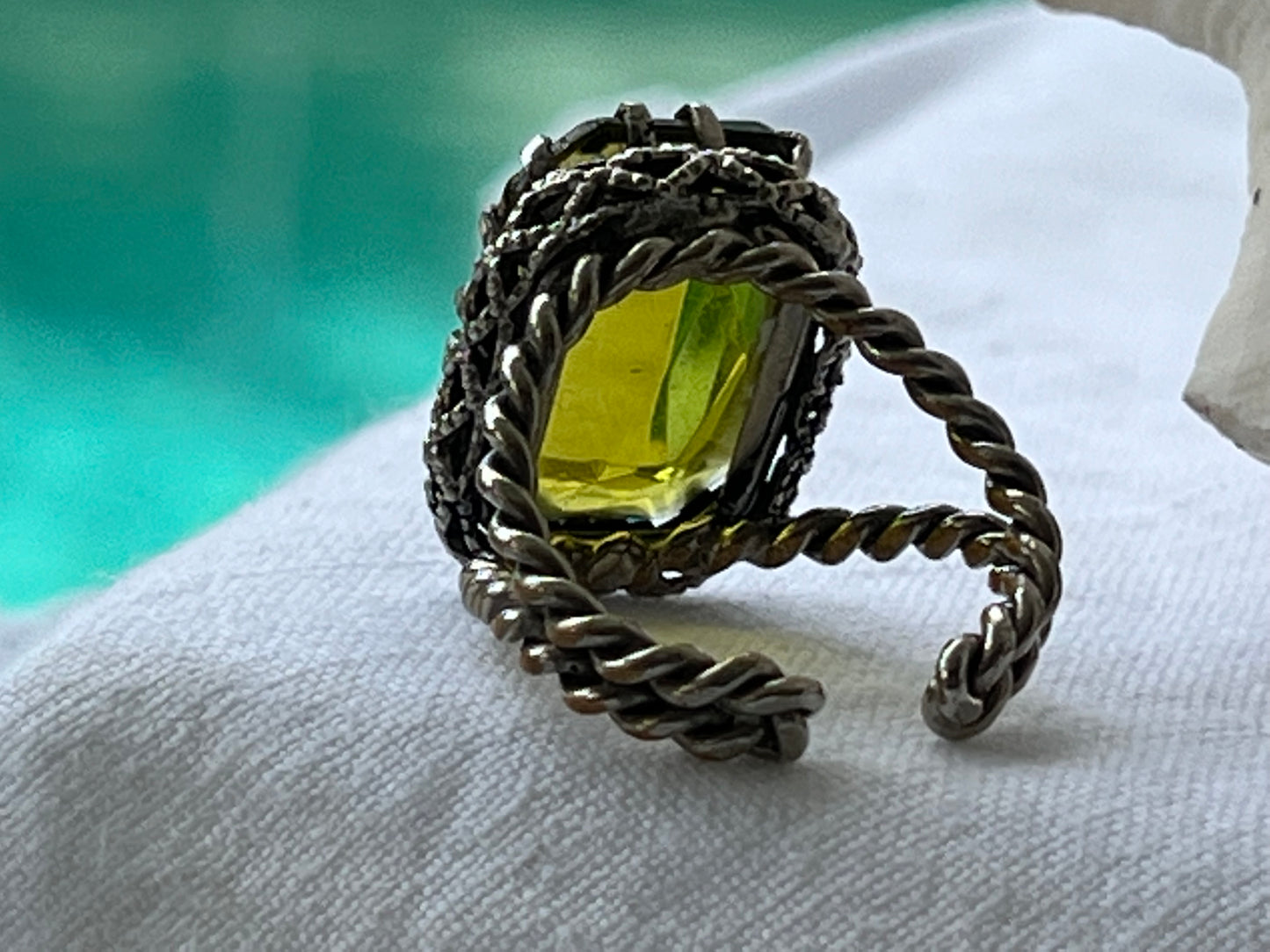 Vintage West Germany Adjustable Lime Green Gemstone Ring