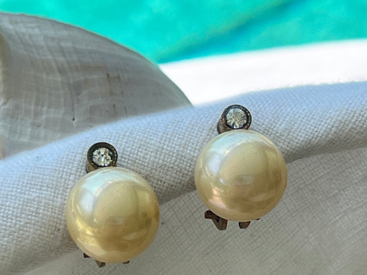 Vintage Single Faux Pearl and Rhinestone Clip-on Earrings